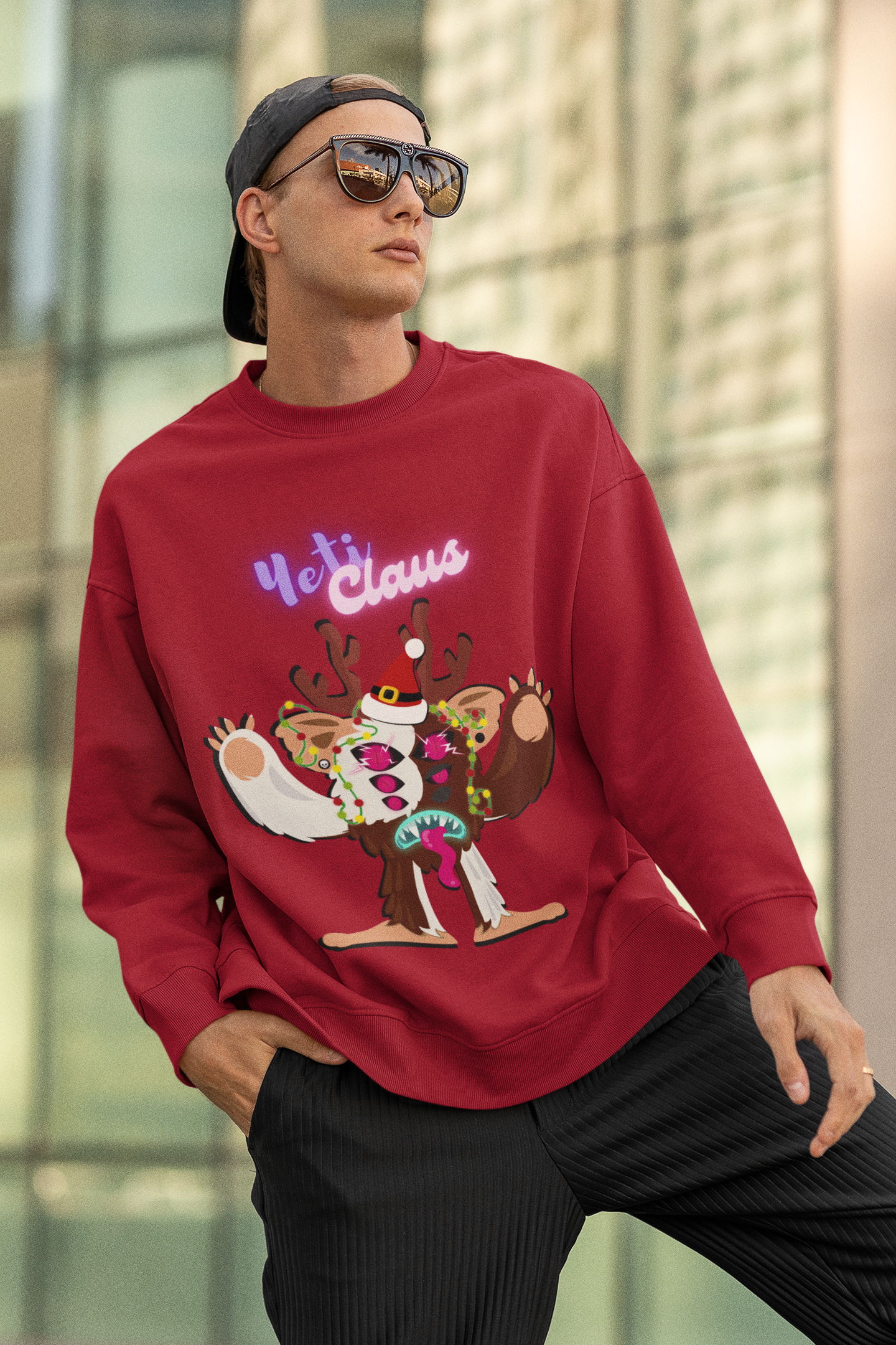 Clumsy Claus Yeti Pullover Sweatshirt - Fun & Cozy Holiday Style in Vibrant Colors