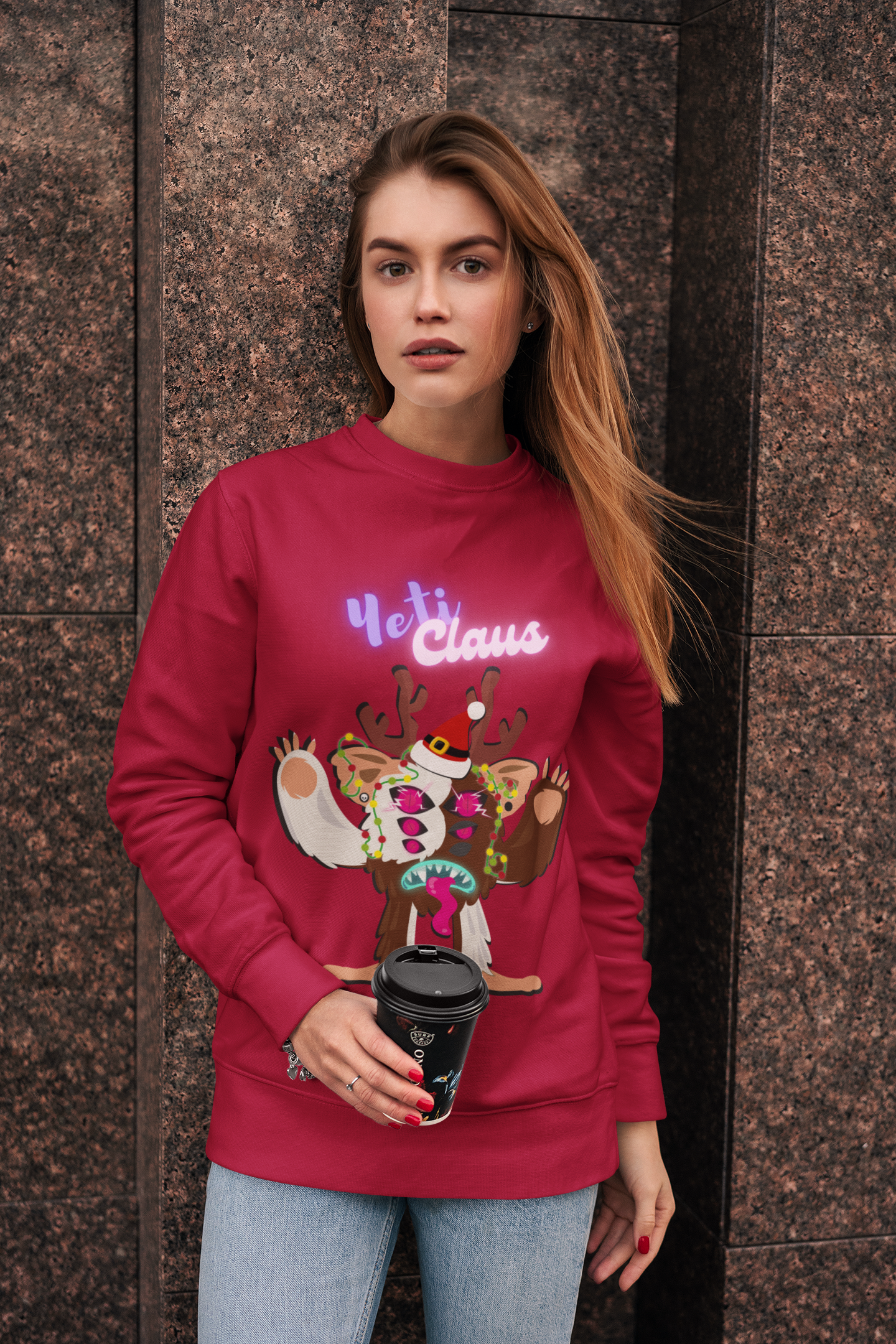 Clumsy Claus Yeti Pullover Sweatshirt - Fun & Cozy Holiday Style in Vibrant Colors